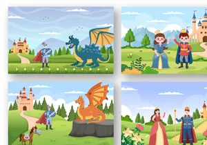 20 Castle with Prince and Queen Cartoon Illustration