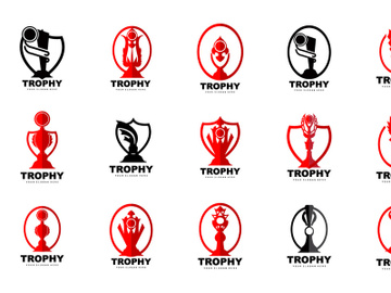 Championship Trophy Logo, Champion Award Winner Trophy Design, Vector Icon Template preview picture