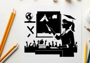 Silhouette of a female teacher in graduation cap teaching