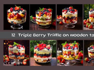 Triple Berry Triffle on wooden table preview picture