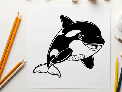 Smiling orca whale jumping vector illustration flat design