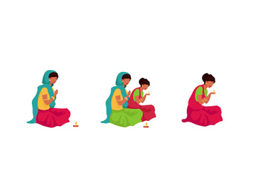 Puja ritual flat color vector faceless characters set preview picture