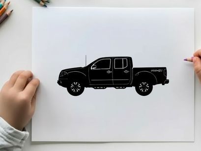 Silhouette of a black pickup truck with a double cab silhouette