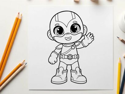 Cute baby superhero waving vector illustration flat design