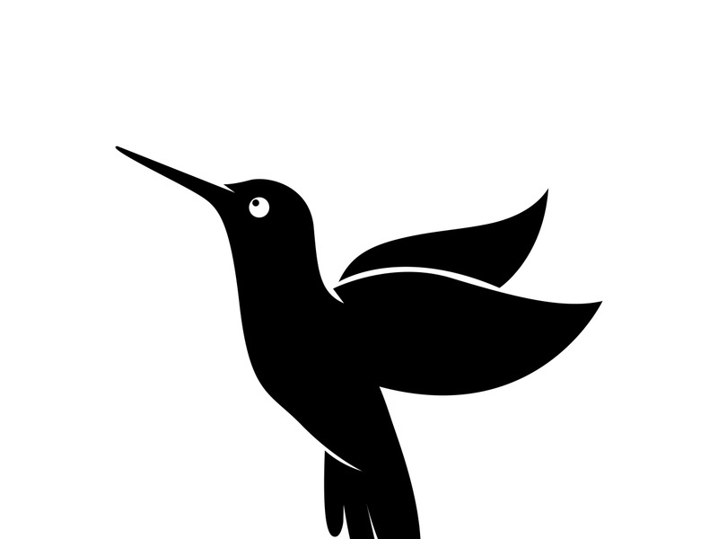 Black and white outline of a hummingbird.
