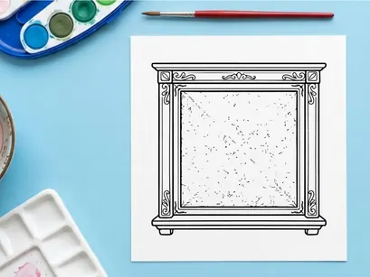 Christmas fireplace screen with intricate floral pattern line art illustration