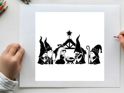 Nativity scene silhouette with holy family and three wise men