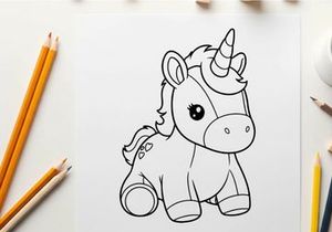 Cute cartoon unicorn sitting vector illustration flat design