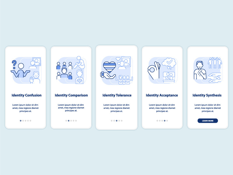 Stages of coming out light blue onboarding mobile app screen