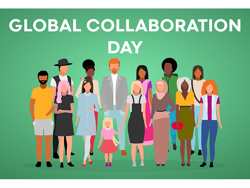 Global collaboration day poster vector template