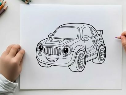 Cute cartoon car smiling happy face vector illustration