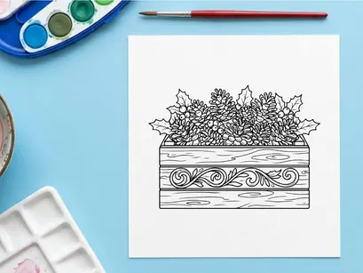 Hand-drawn Christmas cross niche with ornate floral wreath and festive greenery decoration
