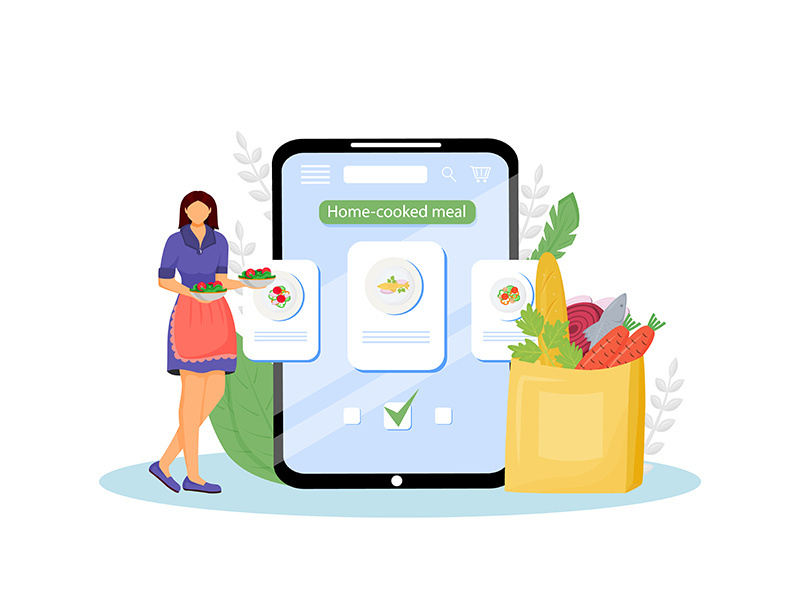 Home-cooked meals online ordering flat concept vector illustration