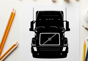 Silhouette of a volvo semi truck facing forward