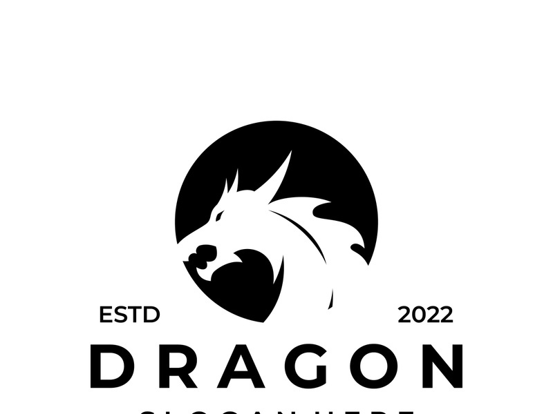 Logo fire dragon head and wings isolated background.