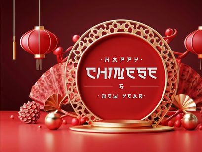 PSD 3d rendaring realistic chinese new year background bundles