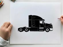 Silhouette of a semi truck with trailer side view