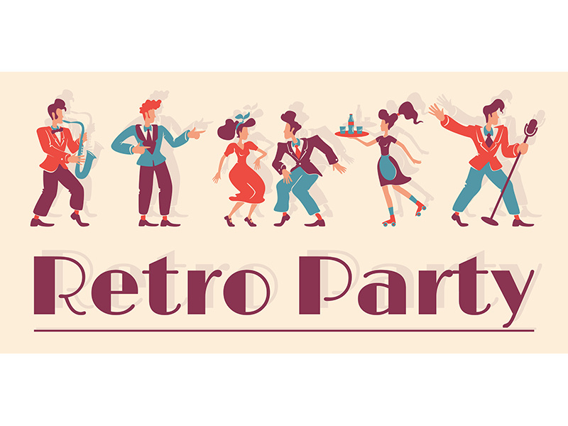 Retro party club banner flat vector template