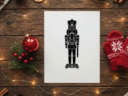 Silhouet hitam prajurit nutcracker Natal terisolasi pada latar belakang putih.
