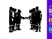 Silhouette of two soccer teams shaking hands after a match