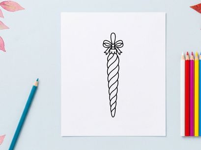 Hand-drawn candy cane with snowflake bow for festive Christmas holiday decoration and gift wrapping