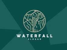 Waterfall Logo, River Mountain Forest Exploring Design Illustration