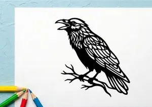 Detailed black and white illustration of a hawk with intricate feather patterns