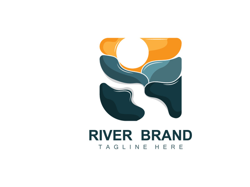 River Logo Design, River Creek Vector, Riverside Illustration With A Combination Of Mountains And Nature, Product Brand