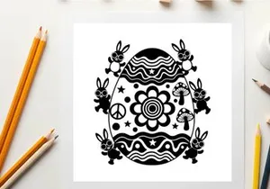 Easter egg silhouette with bunnies and psychedelic patterns