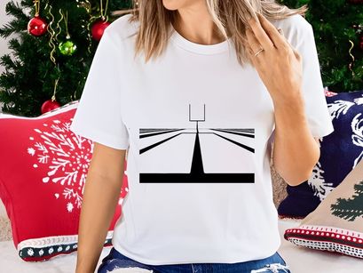 American football goal post on a black and white bowling alley lane