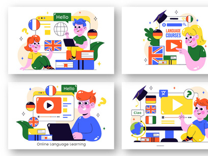 10 Online Language Learning Illustration