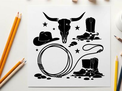 Western cowboy silhouette graphic with rodeo elements
