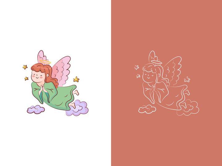 cute little girl angel hand draw doodle wings flying