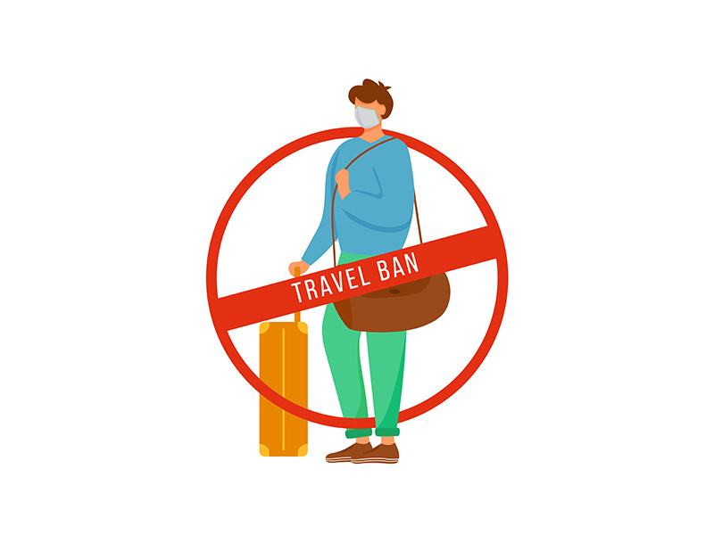 Travel ban flat color vector faceless character
