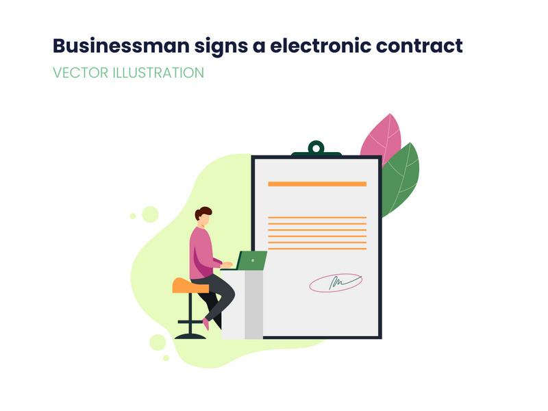 Businessman signs electronic contract