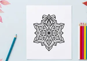 Hand-drawn Christmas snowflake emblem with bow for festive holiday decor and crafts