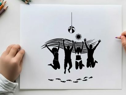 Silhouette of people jumping with disco ball silhouette