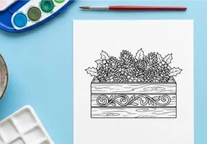 Hand-drawn Christmas cross niche with ornate floral wreath and festive greenery decoration
