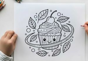 Cute cupcake with cherry vector illustration flat design