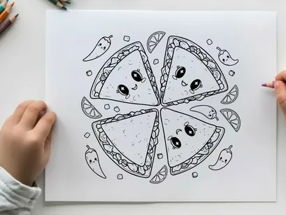 Cute pizza slices with faces vector illustration