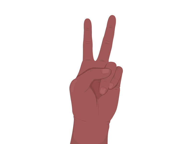 V sign semi flat color vector hand gesture