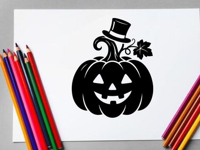 Halloween Pumpkin with Jack-o'-Lantern Face and Top Hat