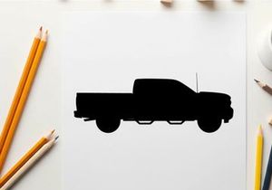 Silhouette of a pickup truck against a white background