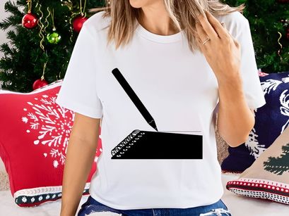 Angled View of a Black Pencil Making a Mark on a Spiral Notebook, Symbolizing Writing, Creativity, and Educational Activities. Simple Vector Graphic.