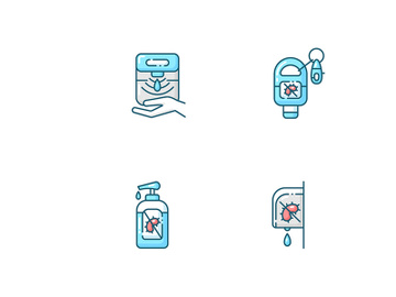 Hygienic hand sanitizers blue RGB color icons set preview picture