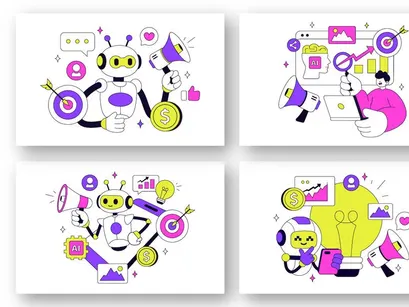 10 AI Marketing Vector Illustration