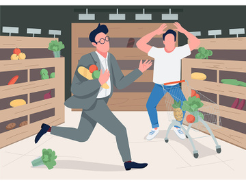 Shoppers in panic flat color vector illustration preview picture