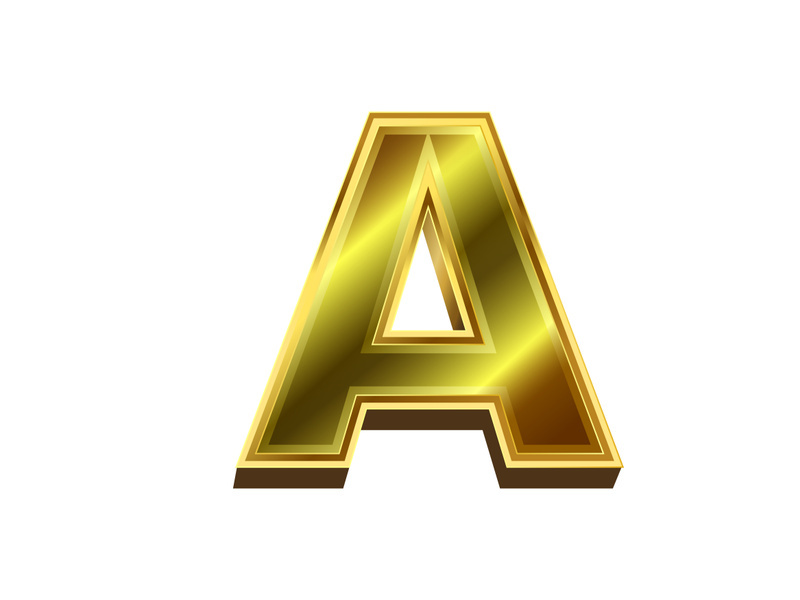 3d golden letter. Luxury gold English alphabet on white background