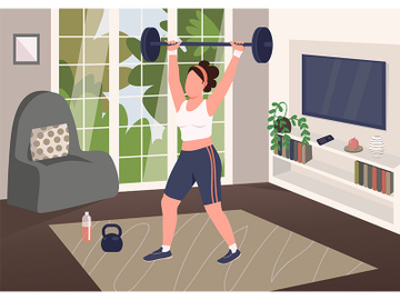 Weightlifting at home flat color vector illustration preview picture