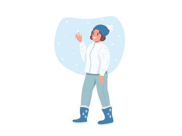 Happy woman in winter flat color vector faceless character preview picture